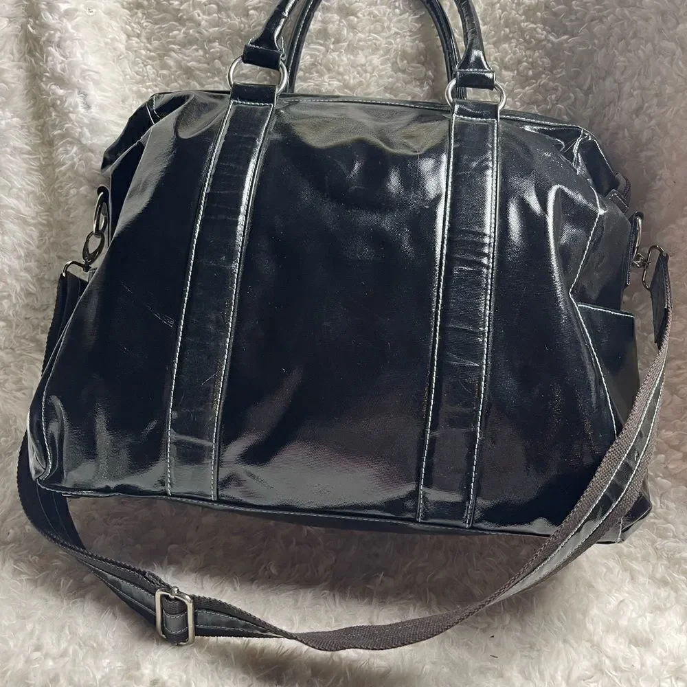 Urban Junket Black patent coated Canvas extra large JB laptop tote/shoul…